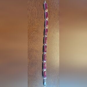 Sterling Silver 925 and Red Stone Link Bracelet 7 3/4”